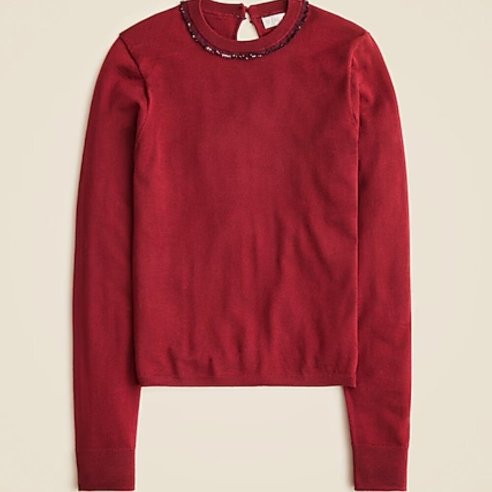 NWT J. Crew Carolyn embellished fitted crewneck sweater in merino wool